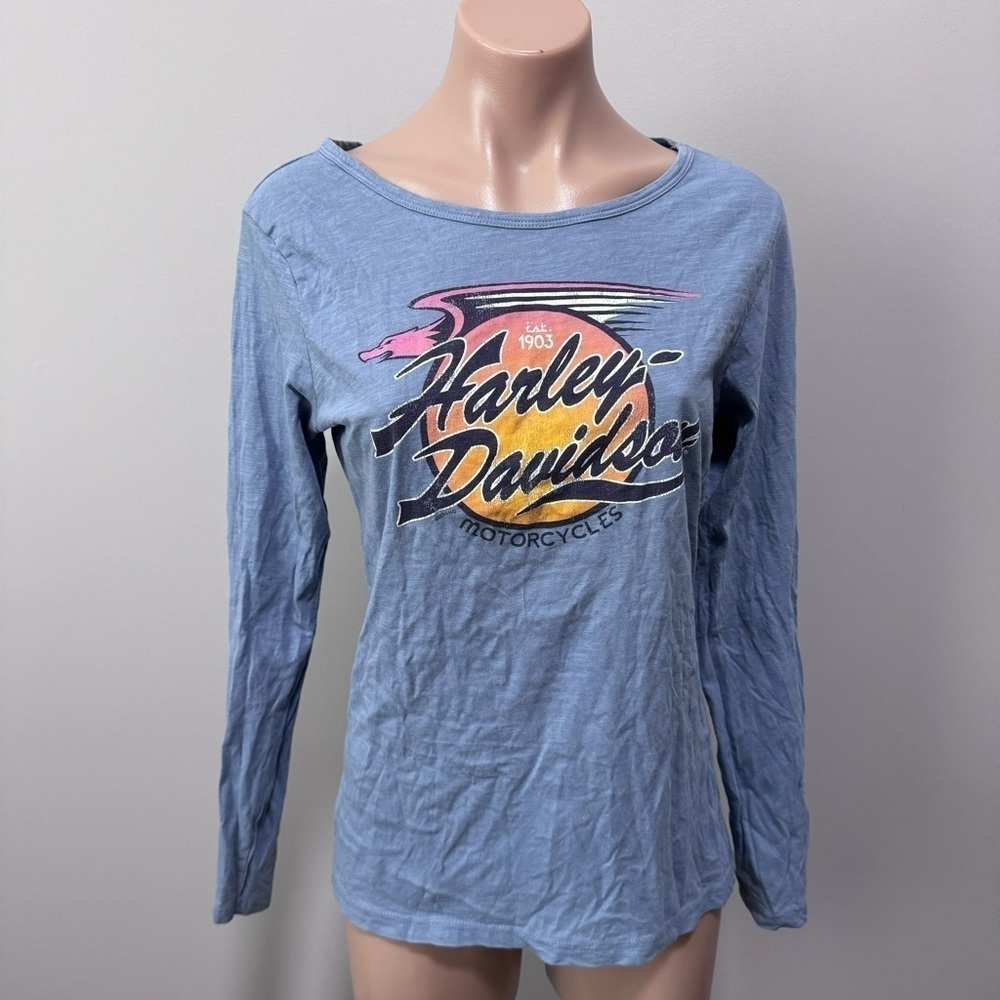 Harley Davidson Blue Long Sleeve T-shirt Orlando Florida Motorcycle Medium